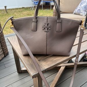 Tory Burch McGraw Satchel in Silver Maple